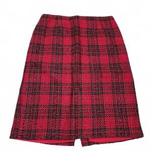 Vintage Diane Von Furstenberg Skirt Womens 14 Red Plaid Print Tweed Knee Wool